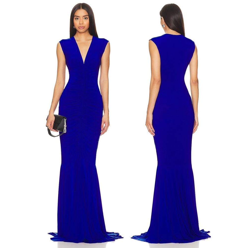 Norma Kamali Shirred Front Fishtail Gown Wedding Guest Prom Formal Gala Party L